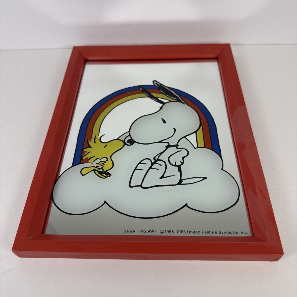 VTG Snoopy & Peanuts Mirror w/Rainbow Love 1958-1965 Schulz Made in England